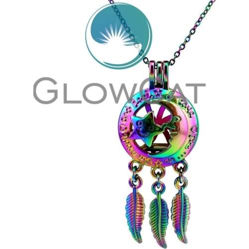 CC740 Colorful I Love You To the Moon and Back Dreamcatcher Star Moon Beads Cage Perfume Diffuser Pearl Cage Locket Necklace