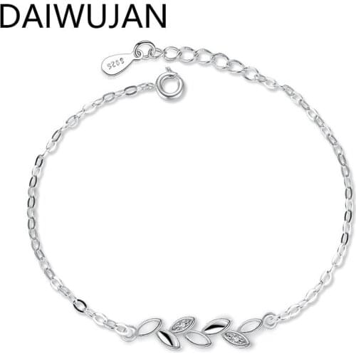 DAIWUJAN Simple Link Chain Womens Bracelet 925 Sterling Silver Leaves Bracelet for Women Female Brithday Gift Fashion Jewelry
