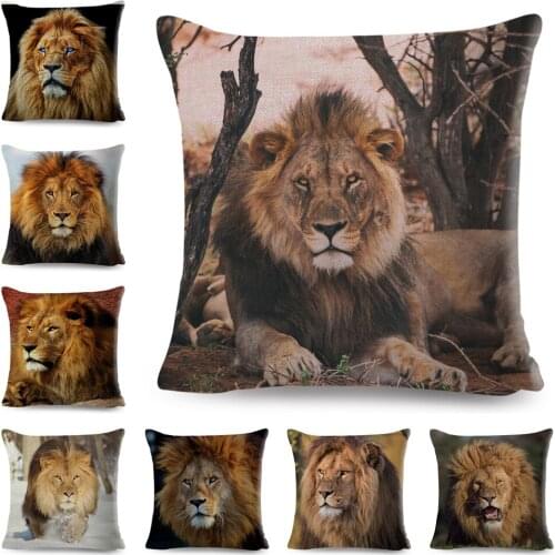 Wild Animal Cushion Cover Decor Brave African Lion Pillow Case Polyester Pillowcase for Sofa Home Car Children Room 45x45cm