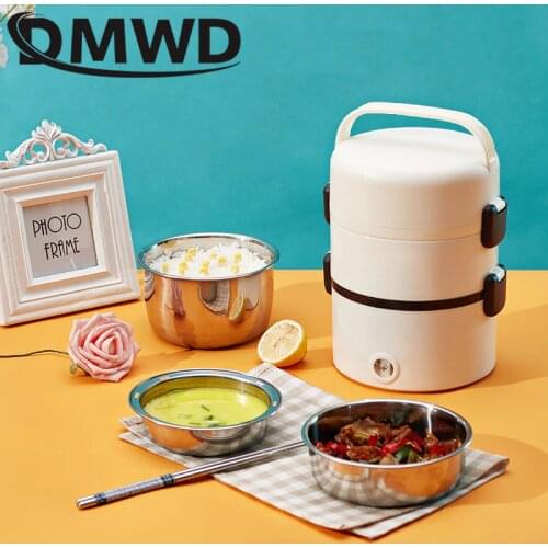 DMWD Electric rice cooker 1.8L Portable Heating Lunchbox Food Cooking Container Meal Steamer Warmer 3 layers Dinner Lunch Box