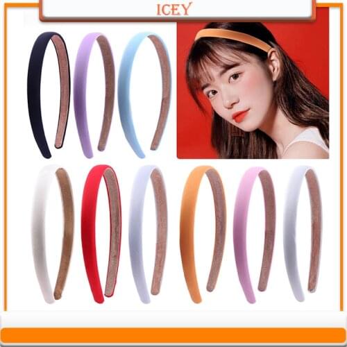 1.5cm Width Elastic Satin Covered Headbands Satin Headband for Women Girls DIY Ribbon Hairband Solid Bezel Hair Accessorie Tiara