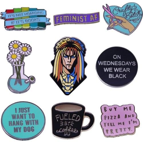 K2145 Quote Feminist Pins Enamel Brooches for Women Lapel pin Cartoon Metal Badge Collar Jewelry Girls Gifts