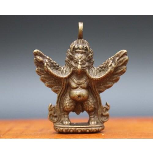 4.5 CM Tibetan Buddhism Pure Bronze Garuda Dhwaja Bird Amulet Pendant Necklace
