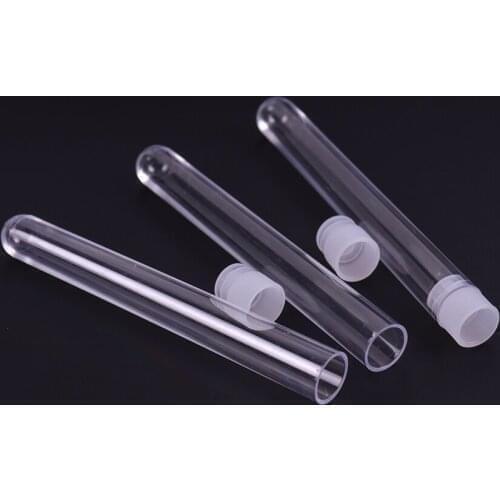30PCS 12x100mm Lab Clear Plastic Test Tube Round Bottom Tube Vial with Cap Office Lab Experiment Supplies