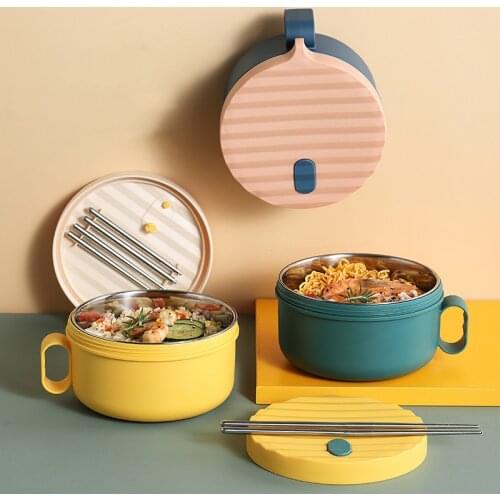 Stainless Steel Lunch Box, Wave Cover, Dormitory Student Instant Noodle Bowl, Office Worker Hand-carry Insulation Lunch Box