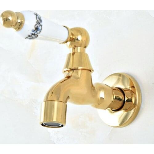 Gold Color Brass Wall Mounted Single Ceramic Handle Bathroom Mop Pool Faucet /Garden Water Tap / Laundry Sink Water Taps mav148