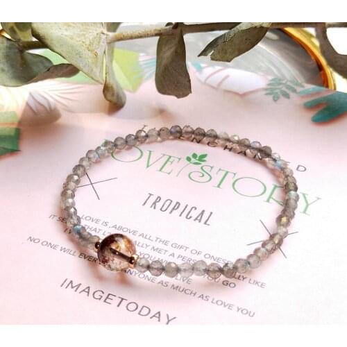 LiiJi Unique Sparkling Labradorite Phantom Quartz American Goldfilled Elastic Beaded Stretch Bracelet For Female Male Gift
