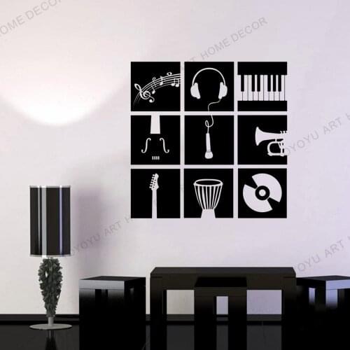 Small Music Instruments Stencil Wall Decal Custom Vinyl Art Stickers a set of Instruments parttern music wallpaper mural rb615