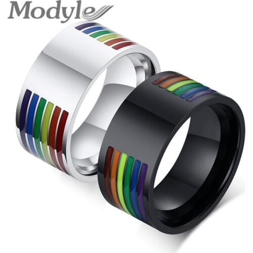 Modyle Engraving Name Personalized Wedding Rings for Women Men Black Silver Color Stainless Steel Engagement Rainbow Jewelry