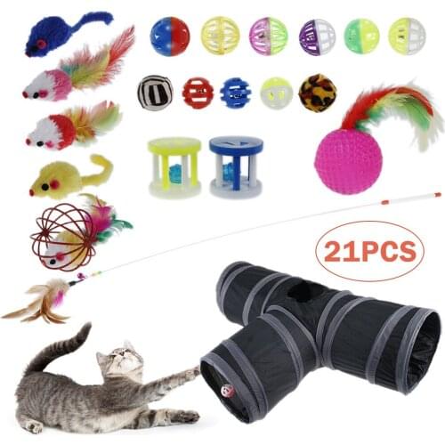 21Pcs Cat Toys Kit Mouse Shape Balls Shapes Kitten Love New Pet Toy Cat Channel Funny Cat Stick Mouse Supplies Value Bundle