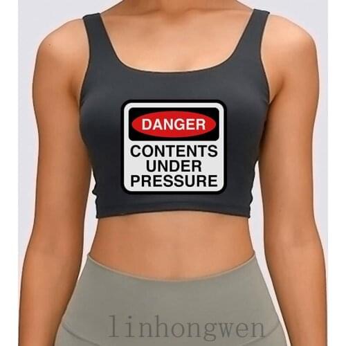 Danger Contents Under Pressure Crop Top Hip Hop Normal Letters TCrop Top For 2018 Building Interesting Round Collar Cotton