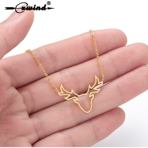Cxwind Stainless Steel Deer Necklace Elk Head Pendant Cute Animal Pendants Necklaces for Women Christmas Gift Gothic collares