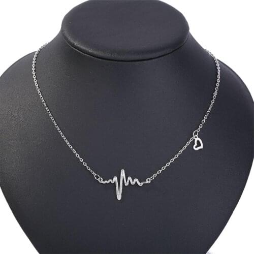 Electrocardiogram Necklace Women Stylish Heartbeat Rhythm Love Heart Shape Pendant Clavicle Chain Necklace Jewelry Gift