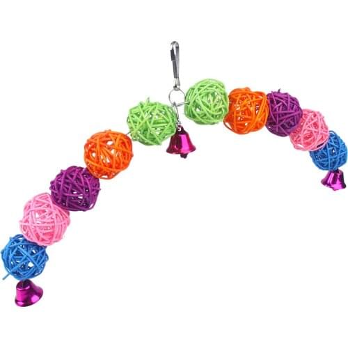 Bird Parrot Toy Colorful Rattan Balls Bright Colored Hanging Type Bird Cage Toy