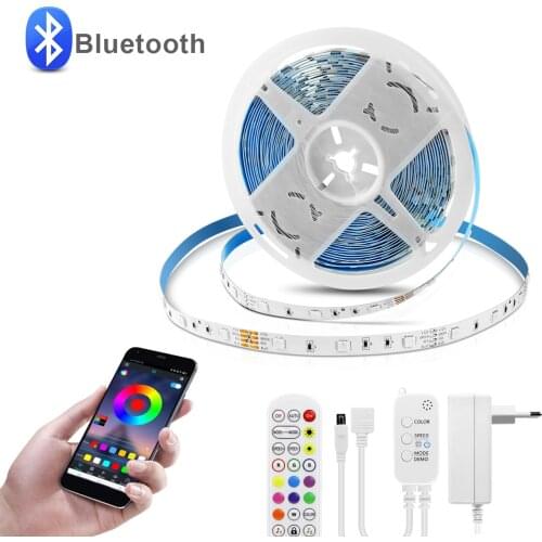 Bluetooth RGB Controller LED Strip Lamp Dimmable Smart MIC DC12V 5M 10M 15M EU US Plug Diode Ribbon Flexible Led Light Tape