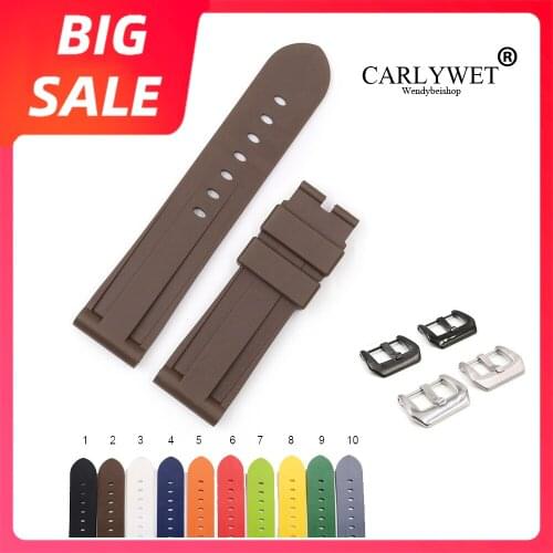 CARLYWET 22 24mm Top Luxury Watch Band For Panerai Luminor Pure Brown Waterproof Silicone Rubber Replacement Watchbands Strap