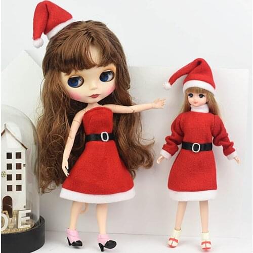 Handmade Merry Christmas Outfit For Blythe Doll Dress & Red Hat High Heels Shoes Clothes For Barbie Doll Accessories Toy