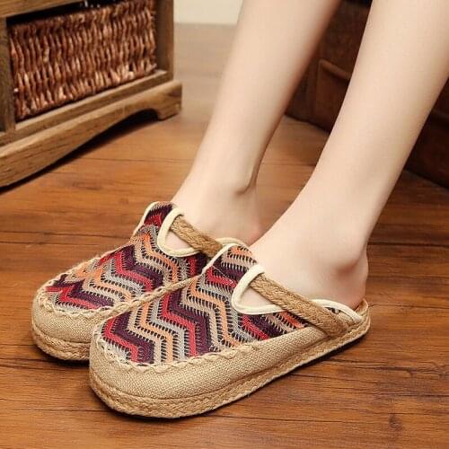 Summer Ethnic Embroidery Ancient Style Sandals and Slippers Women Linen Woven Straw Shoes Fisherman Shoes Cloth Shoes Women