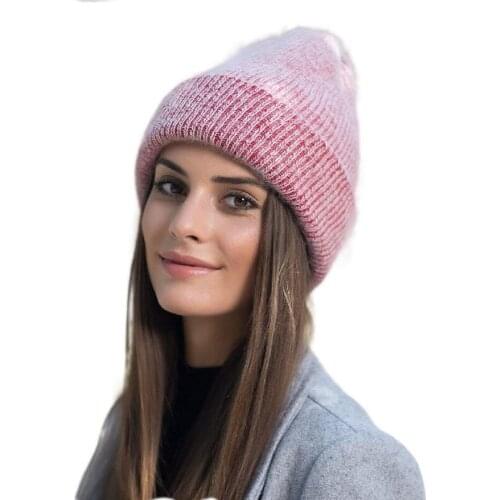 New simple Rabbit fur Beanie Hat for Women Winter Skullies Warm wool Cap Gorros Female Cap bonnets for women