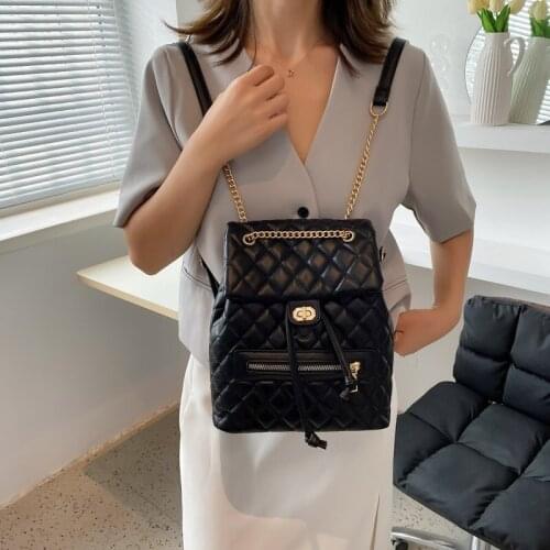 Pu leather school bags for girls travel backpack Daypack bagpack Fashion Diamond women backpack Chain design female Shoulder Bag