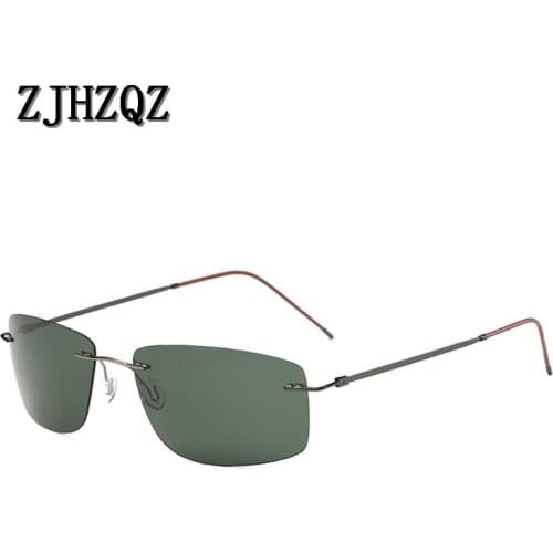 Men Real Titanium Ultralight Square Polarized Sunglasses Women Sqaure Vintage Rimless 10g Only Fashion Sun Glasses Shade De Sol