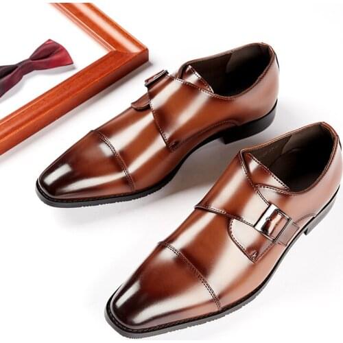 Elegant Side Buckle Men Oxford Leather Shoes Square Cap-toe Stylish Men Dress Shoes Spring Italian Long Tip Heavy Official Shoes