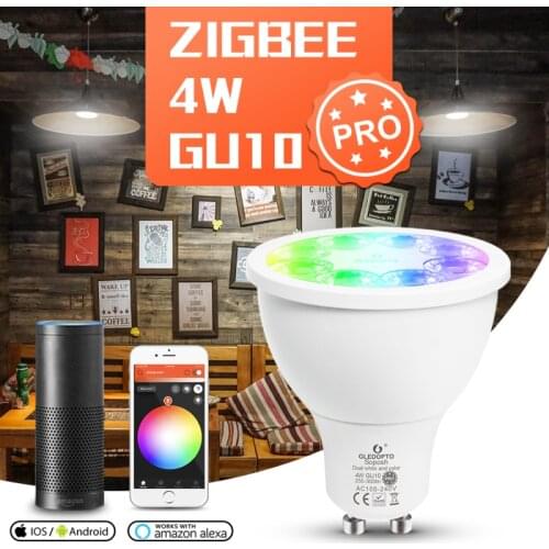 GLEDOPTO Zigbee 3.0 Smart Led Bulb 4W GU10 RGBCCT Lamp 25° Beam Angle Spotlight RF Remote Control Support Alexa Smart Home