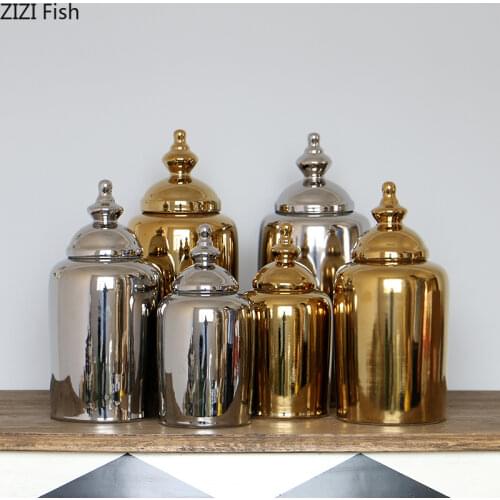 Gold Silver Ceramics Vases Coffee Table Desktop Decoration Classic Crafts Porcelain Vintage Home Decor Storage Jar Tea Caddy
