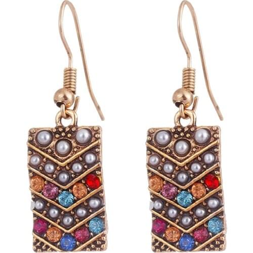 Vintage Rectangle Gold Alloy Dangle Earrings For Women Boho Beads Earrings Statement Jewelry Accessories Earrings