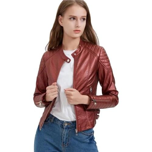 Women short faux leather jacket PU Plus size slim fit motorcyle leather female outwear clothe casual 2019 autumn High quality