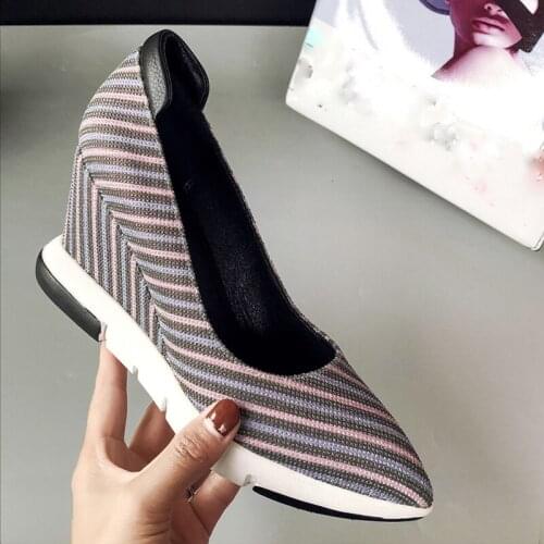 EshtonShero Womens Shoes Woman Pumps Cow Leather+PU Wedge High Heels Slip On Pointed Toe Clogs Ladies Wedding Shoes Size 3-8