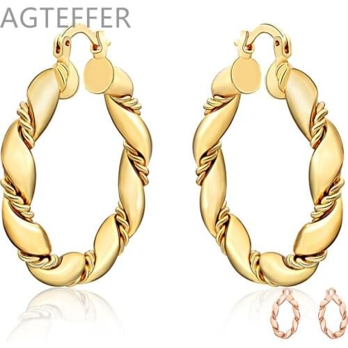AGTEFFER Gold Round Twist Rose Gold Earring Fashion Charm Women Wedding Engagement Jewelry