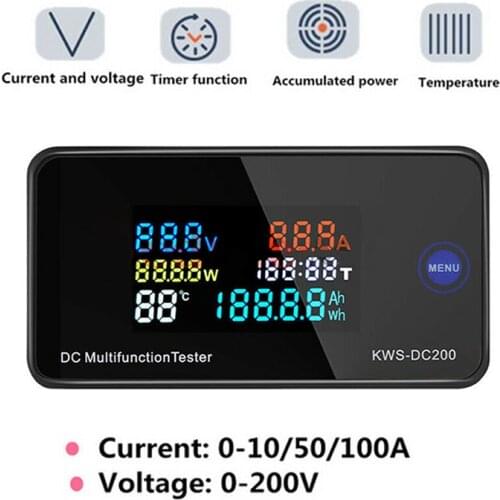 1Pc New DC 0-200V Digital LED Voltage Current Temperature Power Meter 50A/100A Shunt Voltage Detector Tester