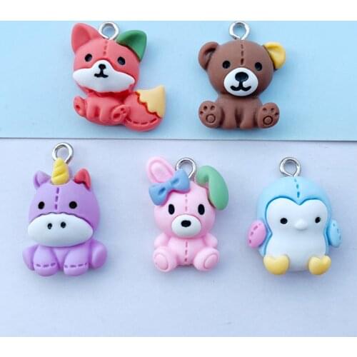 10 New Cute Cartoon Mini Animal Resin Series Kawaii Pendant Key Chain Necklace Pendant DIY Decoration Accessories A06
