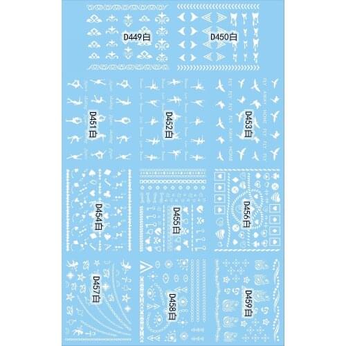 11 PACKS / LOT NAIL TATTOOS STICKER WATER DECAL NAIL ART WHITE BALLAD BIRD CHAIN SERIAL D449-459W