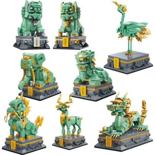 2020 City Chinese Style Mini Street View Chinese Fairy Tales Animal Elk Model Building Blocks Bricks Toy Doll