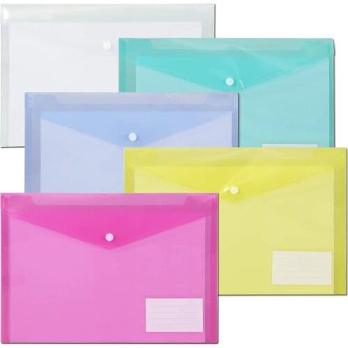 5 Pack A4 Size Assorted Colorful Envelope Folder with Snap Closure with Label Pocket Folders for Documents