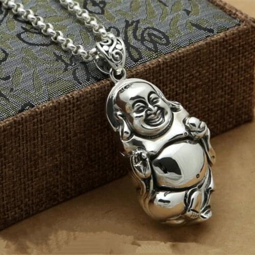 70cm 100% Real Pure 925 Sterling Silver Necklace 5MM Chain Men Gift Thai silver long Monk Pendant necklace