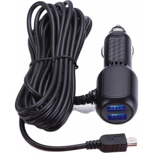 3.5meter 5V 2.1A Curved mini USB Car Charger with 2 USB Port for Car DVR Camera GPS Video Recorder, input DC 8V-36V