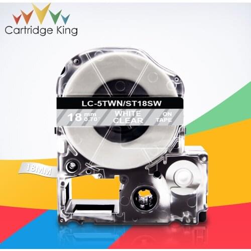 White on Clear ST18SW LC-5TWN 3/4"(18mm) Label Tape for Epson King Jim LW-C410 LW-400 LW-400L Tepra Pro SR210 SR220 Label Maker