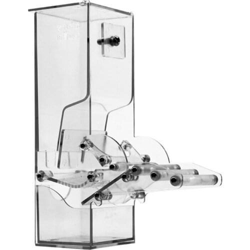 No Split Bird Seed Feeder for Cage,Parrot Automatic Foraging Systems Food Feeding Station, with Perch,Heavty Acrylic,One-step Mo