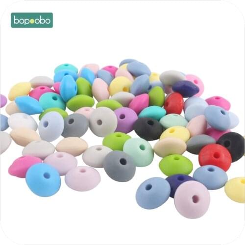 Bopoobo 40pc 12mm Silicone Beads Abacus Lentils SoftBPA Free Food Grade Material DIY Crafts Baby Teeething Beads Baby Teether
