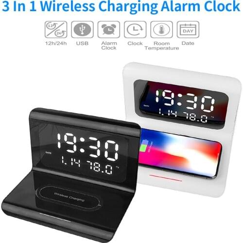 Alarm Clock With Wireless Charging Pad Compatible With For Smartphone Led Digital Clock Sound Control Function