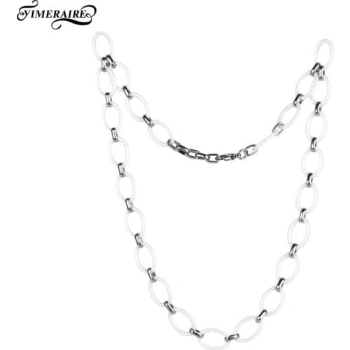 New Women Men Necklaces Hollow Ceramic Link Chain Silver Metal Adjustable Size Chian Necklace Black White Smooth Ceramic Jewlery