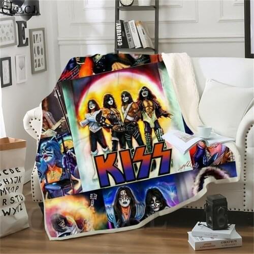 Double Layer Blankets KISS Rock Band 3D Star Character Print Kids Quilt for Home Decoration Sofa Adult Nap Plush Throw Blanket