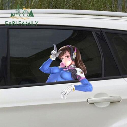 EARLFAMILY 26cm x 23.2cm for Overwatch D.Va Anime Car Stickers Waterproof Sunscreen Decal Surfboard Creativite Vinyl Graphics