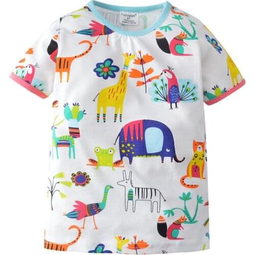 Funnygame 2-7T Toddler Animals T shirts Pure Cotton Tops for Girls Summer Cartoon Print Fashion Design Tees Kids Clothes