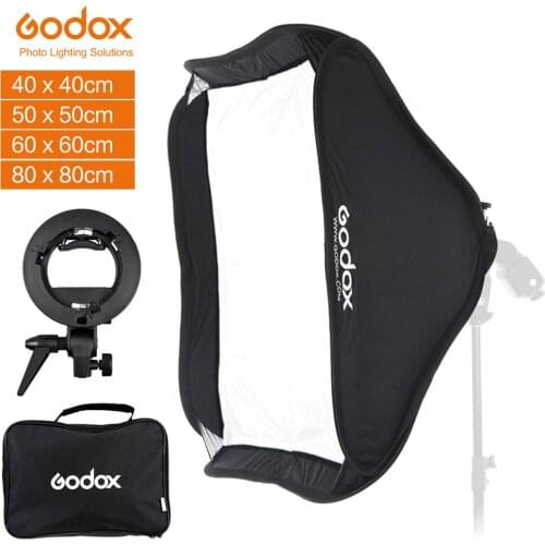 GODOX 40x40/50x50/60x60/80x80cm Softbox with S Type Bracket Stable Bowens Mount Flash Bracket Mount Foldable Softbox Kit