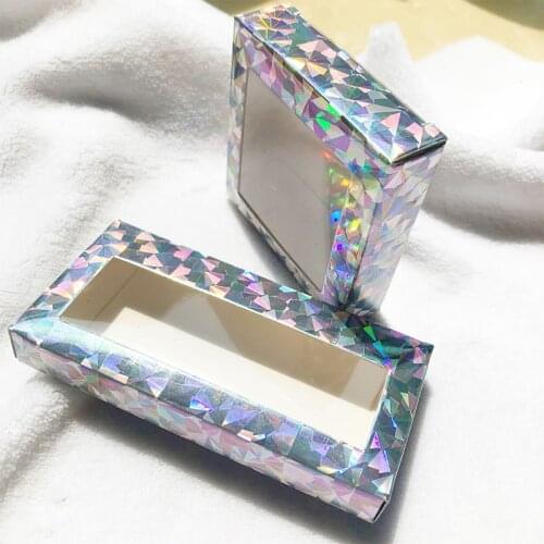 Holographic Paper Eyelash Packaging Box Lash Boxes Packaging Custom Faux Cils Fake Mink Eyelashes Rectangle Case Bulk Vendors