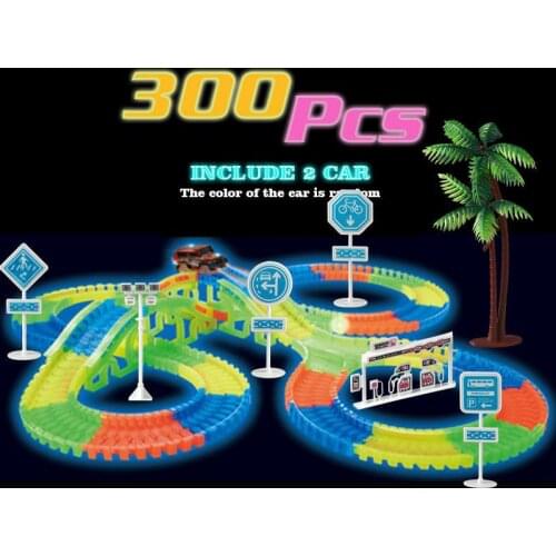 56/200/300pcs Assembly Glowing Race Track Rail Car Toy Flexible Racing Track Set Flash in the Dark Led Car Railway Toys for Kids